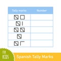 Math task with spanish tally marks. Counting game for preschool and school children. Educational mathematical game