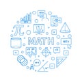 Math vector outline round banner. Mathematics simple blue illustration Royalty Free Stock Photo