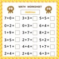 Math worksheet.Addition.Educational worksheet for kids.