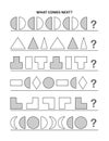 Math worksheet for kids with sequential patterns and shapes Royalty Free Stock Photo