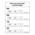 Math worksheet for kids. What is the value of the underlined digit? Royalty Free Stock Photo