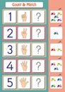 math worksheet for kindergarten kids, count and match