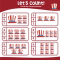 Let\'s counting together the hats with American Independence Day theme and circle the correct number