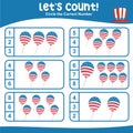 Let\'s counting together the balloons with American Independence Day theme and circle the correct number