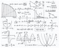 Mathematical algebra formulas, doodle equation and graphics signs. Math, geometry or physics formulas and equations