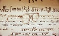 Mathematical background, handwritten formulas brown