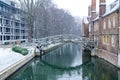Snowy Mathematical Bridge, Cambridge Royalty Free Stock Photo