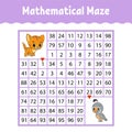 Mathematical colored square maze. Education developing worksheet. Game for kids. Puzzle for children. The study of numbers.