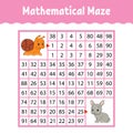 Mathematical colored square maze. Education developing worksheet. Game for kids. Puzzle for children. The study of numbers.