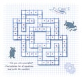 Mathematical crossword. Can you solve examples? Find solution for all equations and write the numbers. Brain teaser book. Math