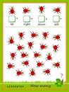 Mathematical education for children. Count quantity of beetles moving in each direction and write numbers. Developing kids Royalty Free Stock Photo