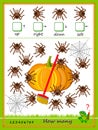 Mathematical education for kids. Count the quantity of spiders moving in each direction and write the numbers. Developing children