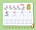 Mathematical education for little children. Learn write numbers. Printable worksheet for school textbook. Kids activity sheet.