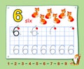 Mathematical education for little children. Learn write numbers. Printable worksheet for school textbook. Kids activity sheet.