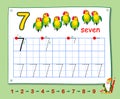 Mathematical education for little children. Learn write numbers. Printable worksheet for school textbook. Kids activity sheet.