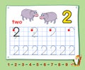 Mathematical education for little children. Learn write numbers. Printable worksheet for school textbook. Kids activity sheet.