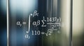Mathematical equations displayed on a reflective glass like surface Royalty Free Stock Photo