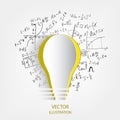 Mathematical equations and formulas around the light bulb