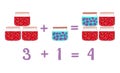 Mathematical examples in addition to fun glass jars. Raspberry and blackberry jam.