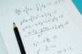 Mathematical examples and calculations in a notebook for lectures. Science and education