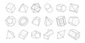 Mathematical figures. Outline 3D geometric shapes. Triangular and hexagonal prisms. Parallelepiped and cylinder Royalty Free Stock Photo