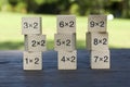 Mathematical formula 1x2 cube in wooden background Royalty Free Stock Photo