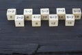 Mathematical formula 1x2 cube in wooden background