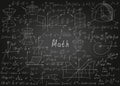 Mathematical formulas drawn by hand on a black chalkboard for the background. Vector illustration. Royalty Free Stock Photo