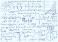 Mathematical formulas drawn by hand on a notebook page for the background. Vector illustration. Royalty Free Stock Photo