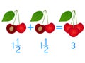 Mathematical games for children. Study the fractions numbers, example with of a cherries.