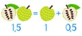 Mathematical games for children. Study the fractions numbers, example with of a sugar apple.