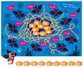 Mathematical Halloween. Exercise on addition and subtraction with maze for little children. Logic puzzle game. Solve examples and