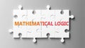 Mathematical logic complex like a puzzle - pictured as word Mathematical logic on a puzzle to show that it can be difficult and