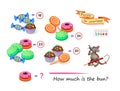 Mathematical logic puzzle game for smartest. How much is the bun? Solve examples and write the number. Find solution for all