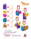 Mathematical logic puzzle game for smartest. How much does each bag weigh? Solve examples and write the numbers. Find solution for