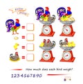 Mathematical logic puzzle game for smartest. How much does each bird weigh? Solve examples and write the numbers. Find solution