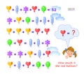 Mathematical logic puzzle game for smartest. How much is the red balloon? Solve examples and find solution. Page for brain teaser