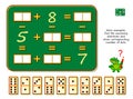 Mathematical logic puzzle game. Solve examples, find the necessary dominoes and draw corresponding number of dots. Brain teaser