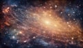 mathematical and physical formulas against the background of a galaxy