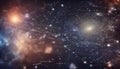 mathematical and physical formulas against the background of a galaxy