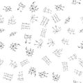 Mathematical, scientific formulas and expressions. Educational, vector seamless pattern. hand-drawn white background. Royalty Free Stock Photo