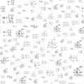 Mathematical, scientific formulas and expressions. Educational, vector seamless pattern. hand-drawn white background. Royalty Free Stock Photo