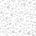 Mathematical, scientific formulas and expressions. Educational, vector seamless pattern. hand-drawn white background. Royalty Free Stock Photo
