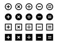 Mathematical signs collection. Plus sign, division sign, multiplication sign, minus sign, equal sign vector template elements.