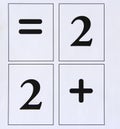 Mathematical signs are plus and number 2. Mathematic equation two plus two Royalty Free Stock Photo