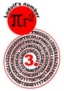 Mathematical theme with Ludolfs number. Decimal numbers in a spiral. Mathematical formula for calculating circle area Royalty Free Stock Photo