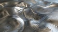 Mathematical wave interference patterns translated into physical texture rendered in metallic silver with holographic color shifts