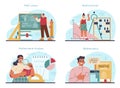 Mathematician concept set. Mathematician use scientific formulas