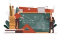 Mathematician near chalkboard vector