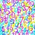 Mathematics background - different numbers in random pattern. Colorful school pattern for children. Multicolor math background for